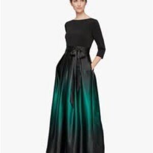S.L. Fashions Black and Green Evening Dress
